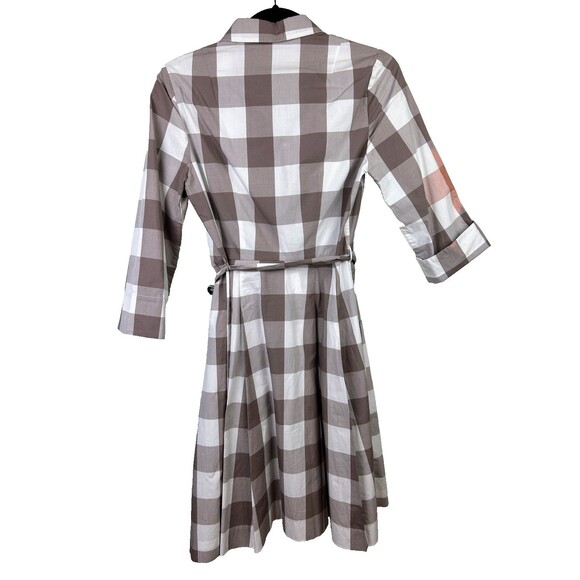 Boden Plaid Brown & White Checked Shirt Dress Button Down Long Sleeve Belted 4 - Picture 5 of 15